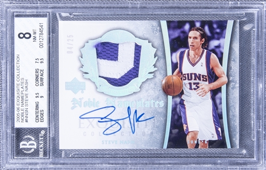 2005-06 UD "Exquisite Collection" Noble Nameplates #NNSN Steve Nash Signed Game Used Patch Card (#04/25) - BGS NM-MT 8/BGS 10
